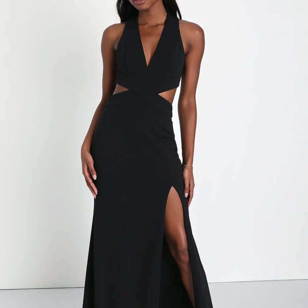 Gorgeous Lulu's Affair Black Cutout Backless Maxi Dress